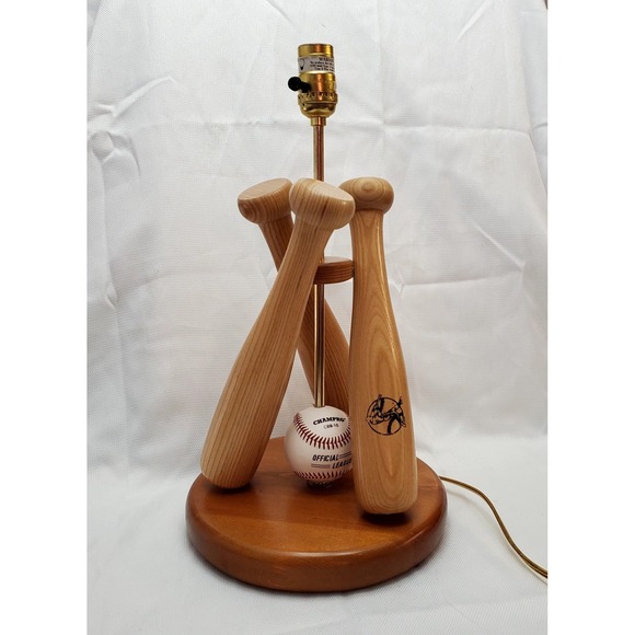 Vintage "Champro" ◇ Baseball Themed Table Lamp & Shade ◇ Triple Bats & Baseball - Picture 2 of 8